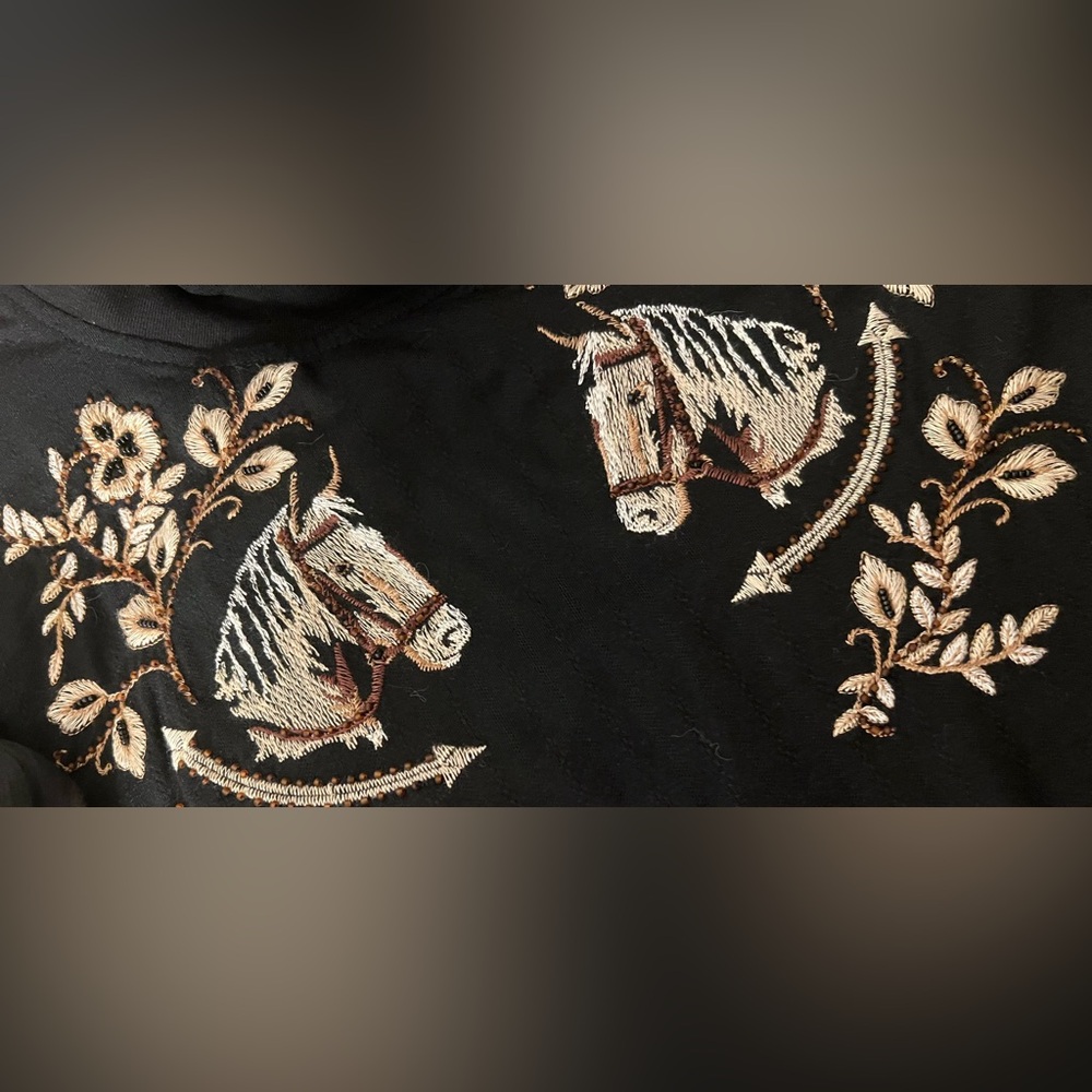 Double D Ranch Black and Gold Embellished Mock Neck Blouse - Long Ride Top - Picture 8 of 13